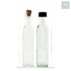 Botella De Vidrio Cuadrada 250Cc X Un. C/Tapa